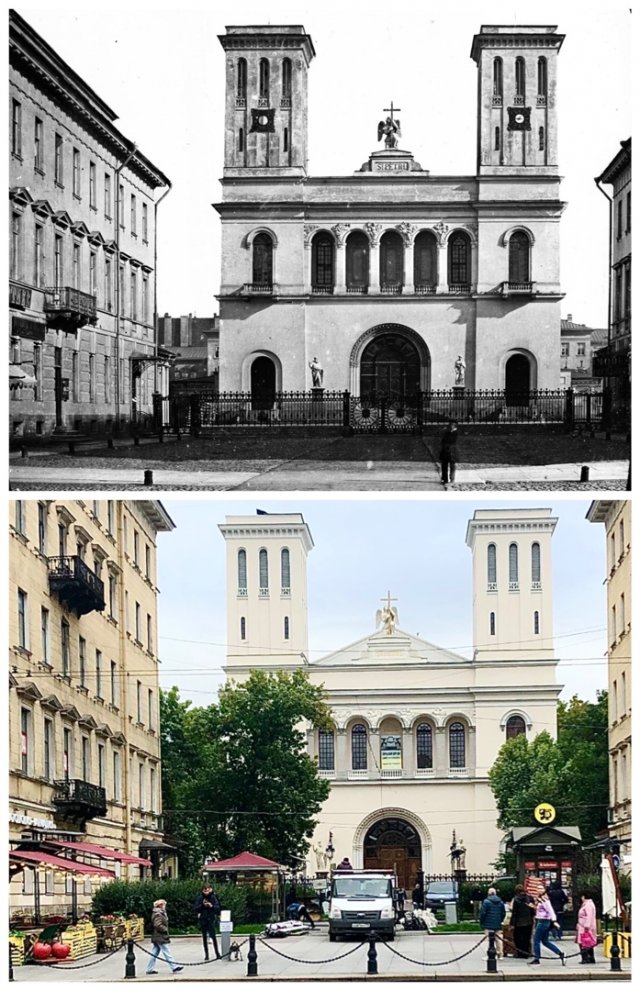 Лютеранская церковь Св. Петра и Павла на Невском проспекте.1865 и 2020 год.