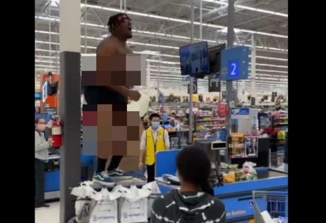 Неадекватный &quot;протест&quot; темнокожего парня в супермаркете