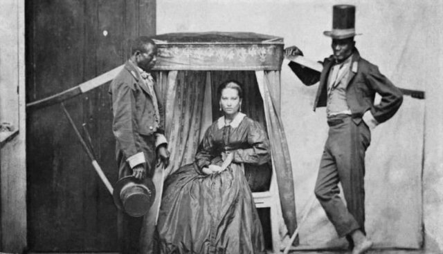 Женщина на носилках с двумя рабами. Бразилия, 1860-е года