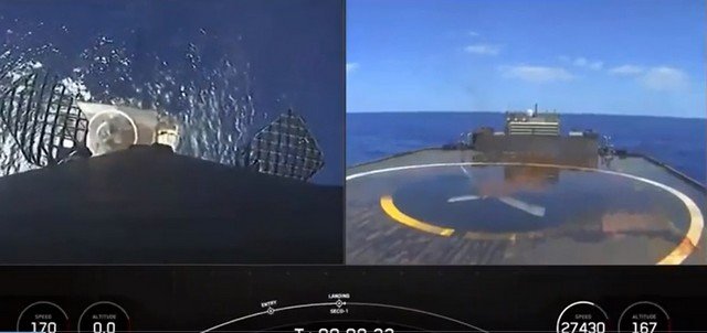 SpaceX  показал посадку ускорителя на платформу