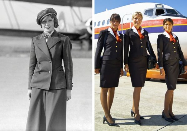 Первая стюардесса в Европе Нелли Динер и ее современные коллеги