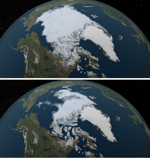 Арктический морской ледяной покров в 1984 и 2012 годах
