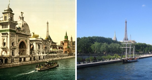 Набережная Наций в Париже во время всемирной выставки 1900 года и сейчас
