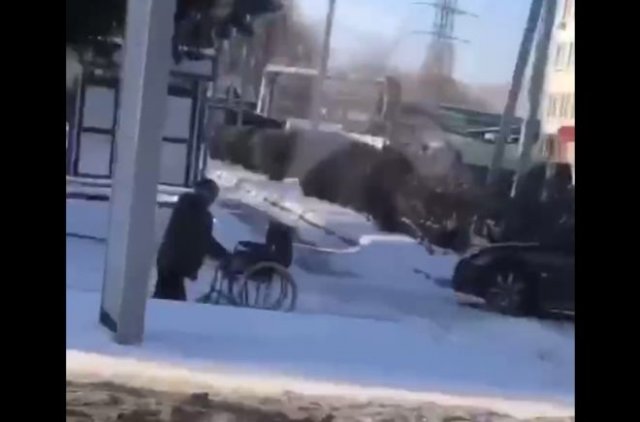 Инвалиду пришлось толкать свою коляску из-за коммунальщиков, которые не почистили тротуар