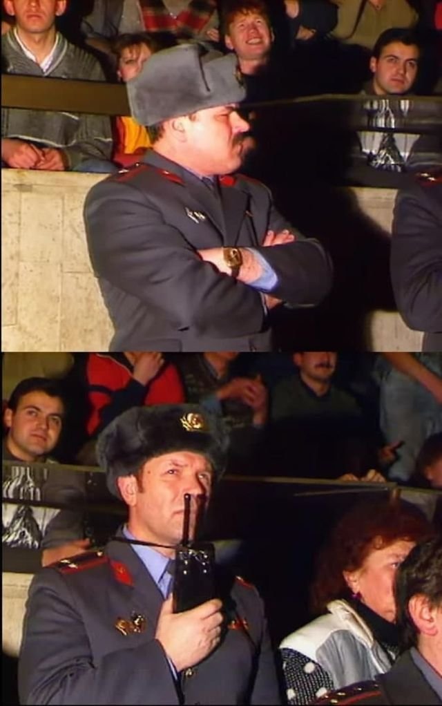 Колоритные сотрудники правопорядка на концерте ДДТ 1989 года.