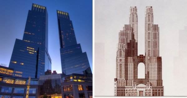 Изначальный дизайн 1989 года Тайм-Уорнер-центра в Нью-Йорке