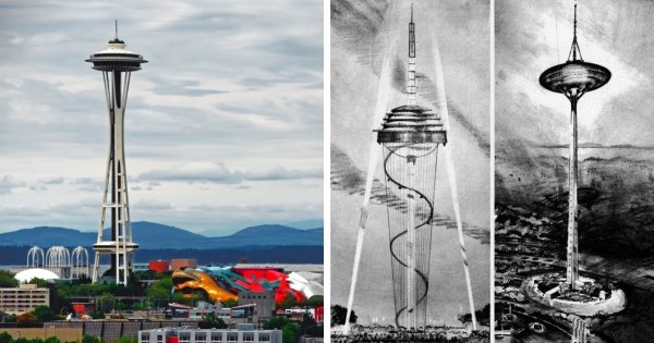 Несколько концептов башни Спейс-Нидл в Сиэтле, штат Вашингтон. Конец 1950-х, начало 60-х годов