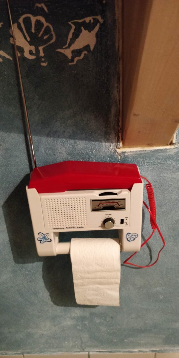 Всё в одном: телефон, радио и держатель для туалетной бумаги