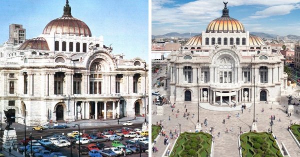 Дворец изящных искусств в Мехико до и после ликвидации автопарковки