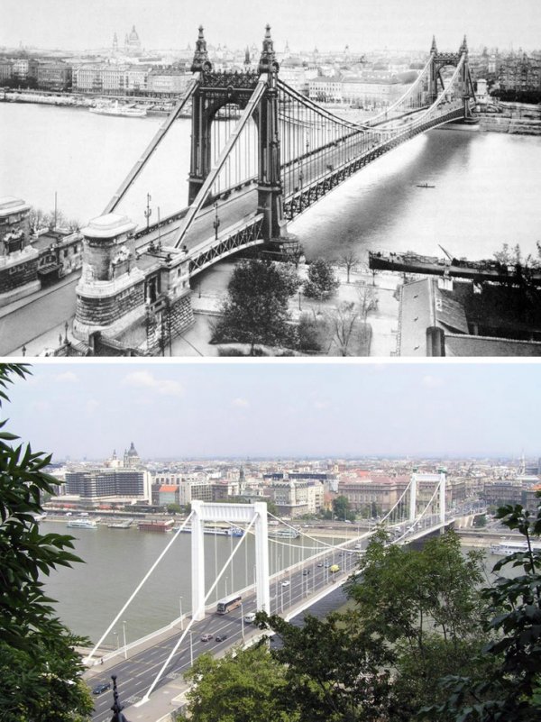 Мост Эржебет, Будапешт, Венгрия. После 1903 года и 2005 год