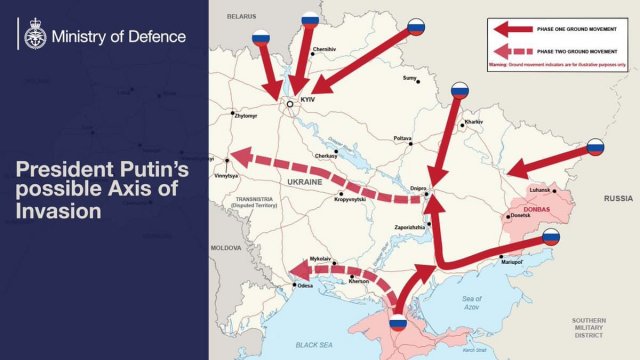 Минобороны Великобритании опубликовало карту &quot;Возможная ось вторжения президента Путина&quot;