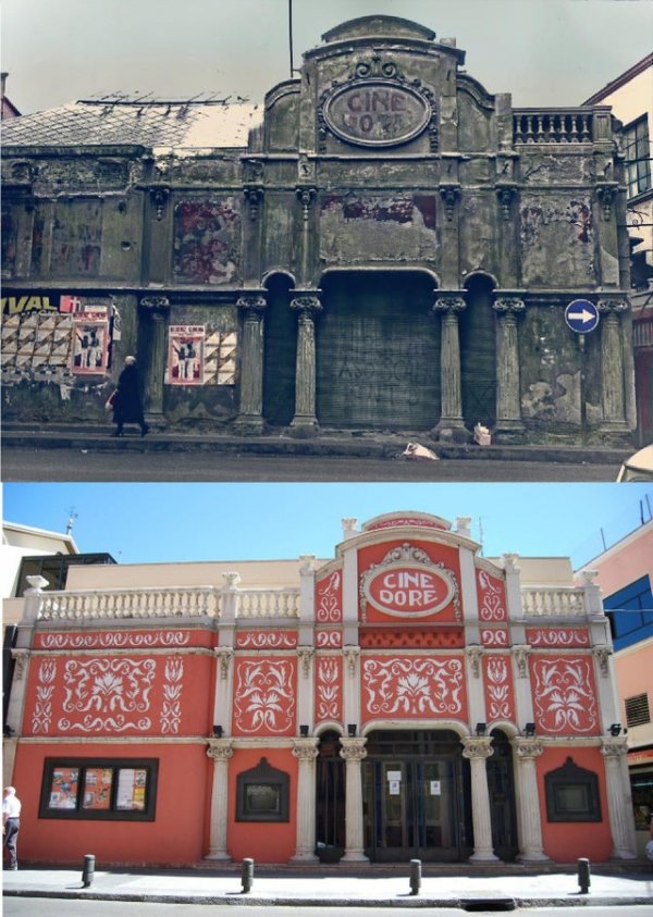 Здание Cine Doré в Мадриде: в 1978 году и после работы реставраторов