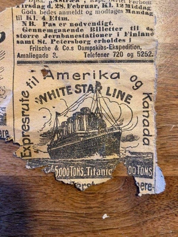 Во время ремонта нашли газету, а в ней объявление об отплытии «Титаника»