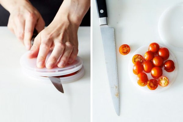 Две пластины помогут нарезать сразу несколько помидоров