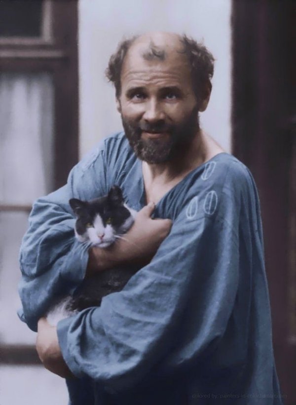 Густав Климт и его кот. Вена, 1912 год