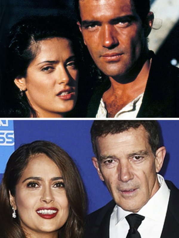 Сальма Хайек и Антонио Бандерас в 1995 году и через 25 лет