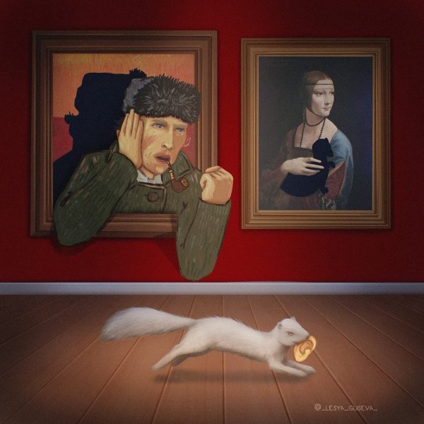 «Автопортрет с отрезанным ухом и трубкой» Ван Гога и  «Дама с горностаем» Леонардо да Винчи