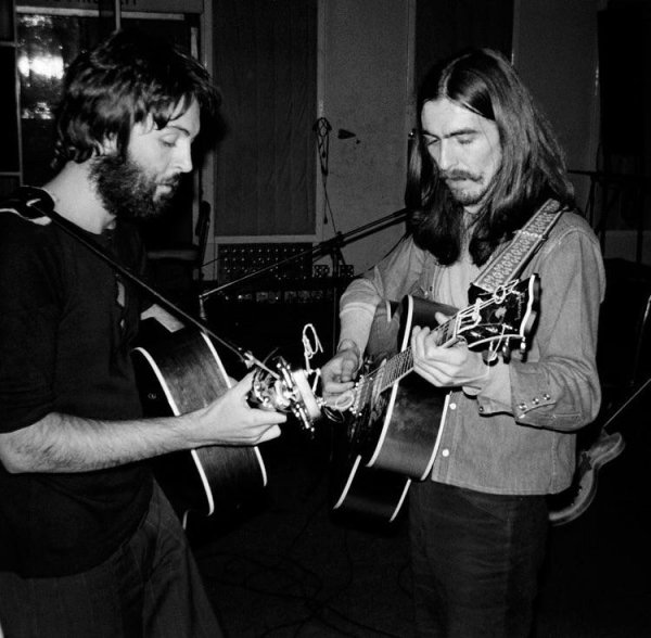 С Джорджем Харрисоном во время студийной работы над проектом Get Back, 1969 год