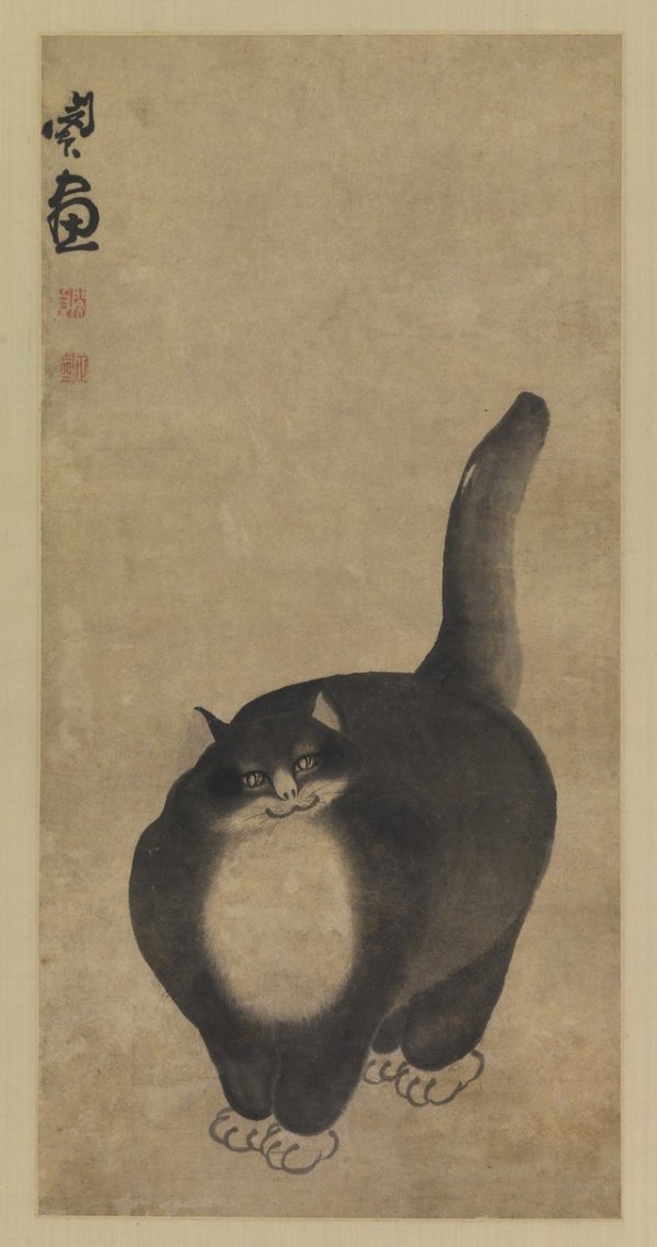 Чёрная кошка живописца Минь Чжэнь. Китай, династия Цинь, 18 век