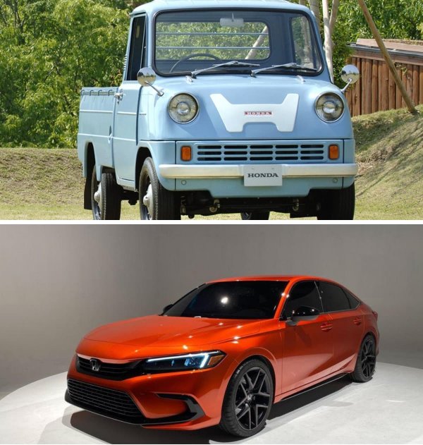 Honda T360 (1963) и Honda Civic (2022)
