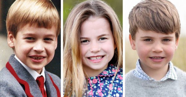 Принц Уильям в 7 лет, его дочь принцесса Шарлотта в 6 лет и его сын принц Луи в 4 года