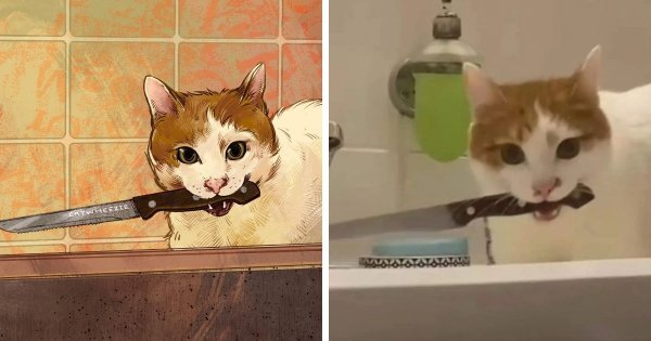 Мемное искусство: художница Эмили Пакуин забавно перерисовывает котов, которые стали мемами