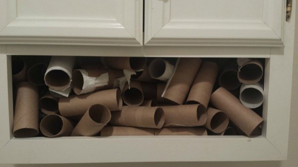 Накопившиеся втулки от туалетной бумаги за последние 2 года