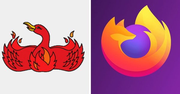 Логотип «Mozilla Firefox» в 2002 и 2022