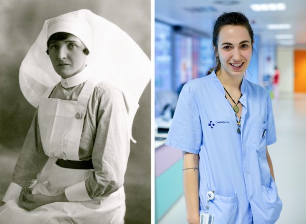 Медсестра в 1925 году и ее современная коллега