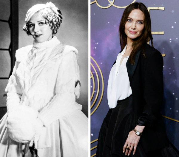Голливудские суперзвезды Мэри Пикфорд (1933) и Анджелина Джоли (2021)