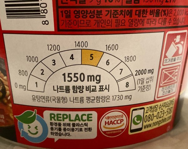 В Южной Корее продается рамен, на упаковке которого указана шкала с количеством соли, содержащейся в продукте