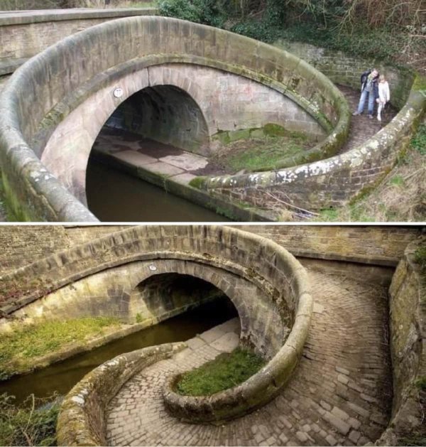 Оригинальный закрученный мост через канал Маклсфилд, Англия