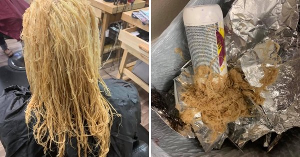 Девушка обесцветила волосы дома, а затем использовала средство для выпрямления