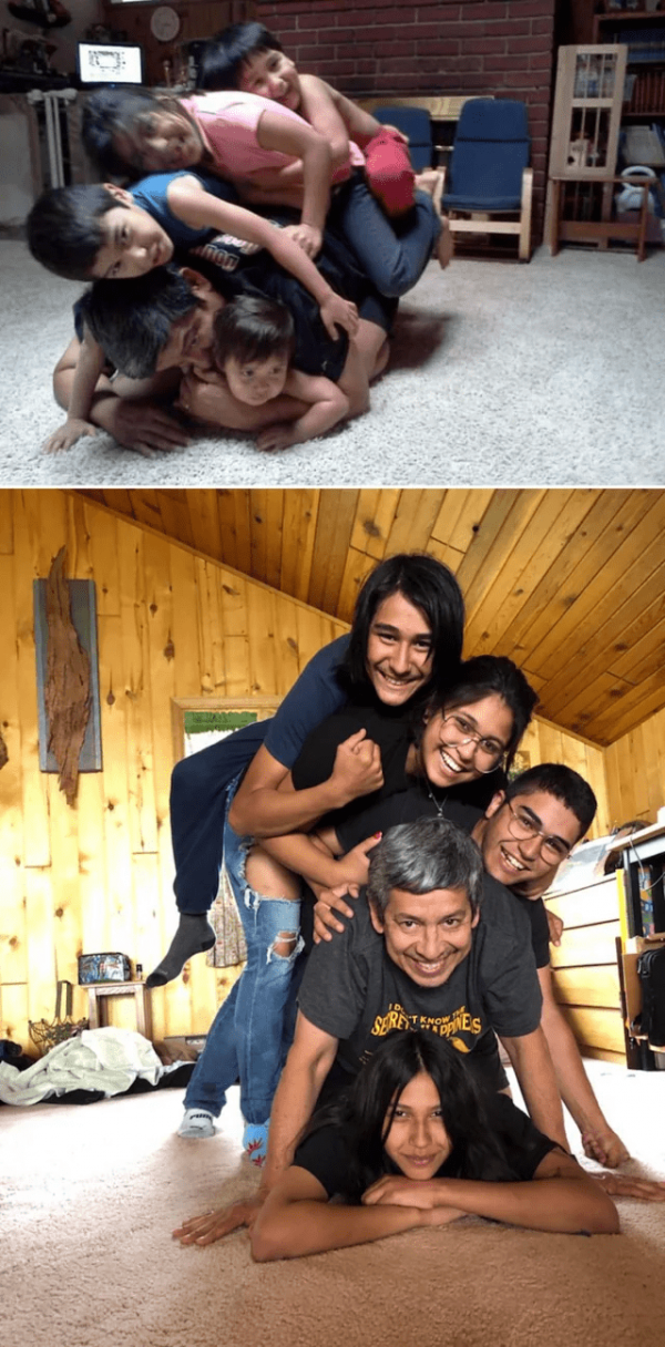 Мы воссоздали семейное фото (я сверху)