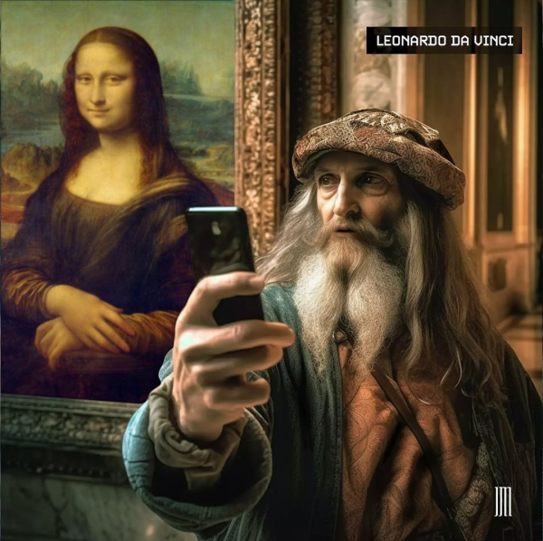 Леонардо да Винчи со своим творением — Моной Лизой