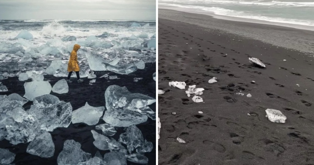 Пляж Даймонд, Исландия. Где лёд?