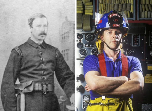 Пожарный в конце XIX века и в наши дни