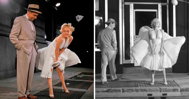 Съёмка знаменитой сцены с платьем из фильма «Зуд седьмого года» (1955)
