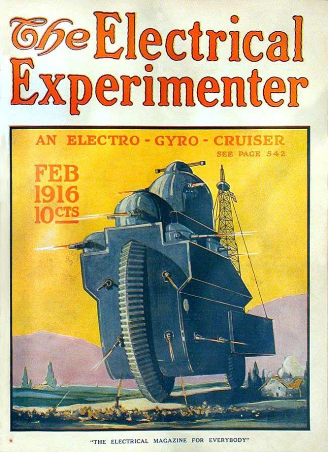 Рисунок футуристичной военной машины в журнале 1916 года