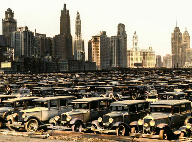 Забитые парковки в Чикаго, 1939 год
