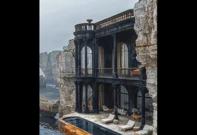 Дом из черного мрамора на берегу моря