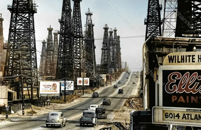 Нефтяное месторождение. Сигнал-Хилл, Лонг-Бич, Калифорния, США, 1944 год.