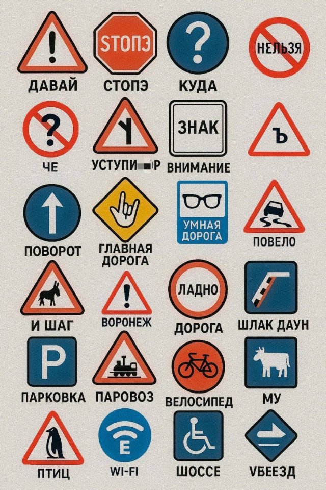 ChatGPT попросили показать обычные дорожные знаками с их названиями и вот, что из этого вышло