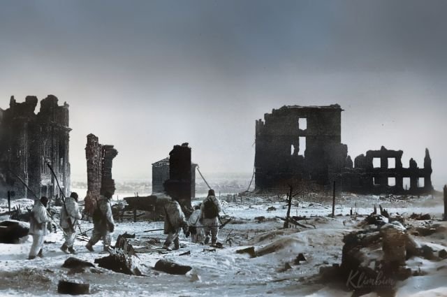 Разрушенный Сталинград после ожесточённых боёв, 1943 год.