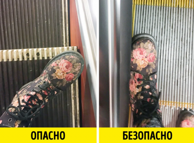 Зачем нужны цветные полосы на ступенях эскалатора? И почему внизу балюстрады эскалатора установлены щетки?