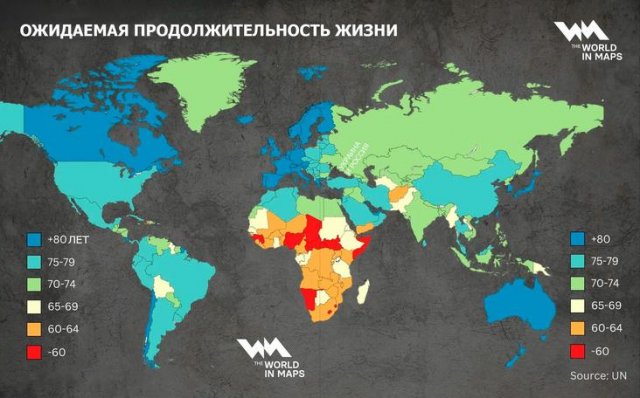 Ожидаемая продолжительность жизни в мире, включая Россию