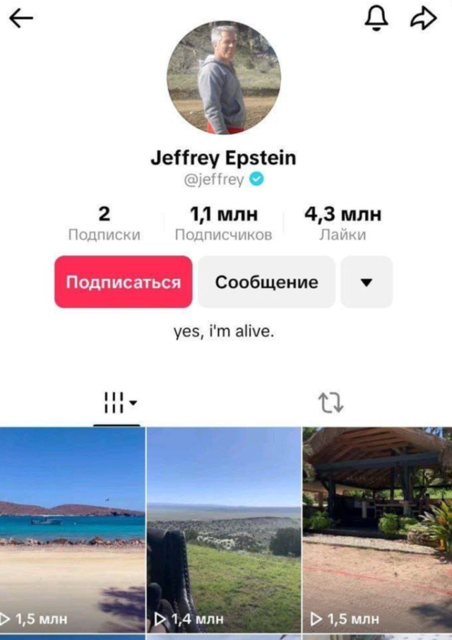 Настоящий аккаунт Джеффри Эпштейна в ТикТоке?