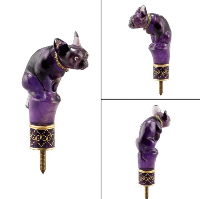 Ручка зонта в форме аметистового сидящего бульдога, Париж, около 1860 года