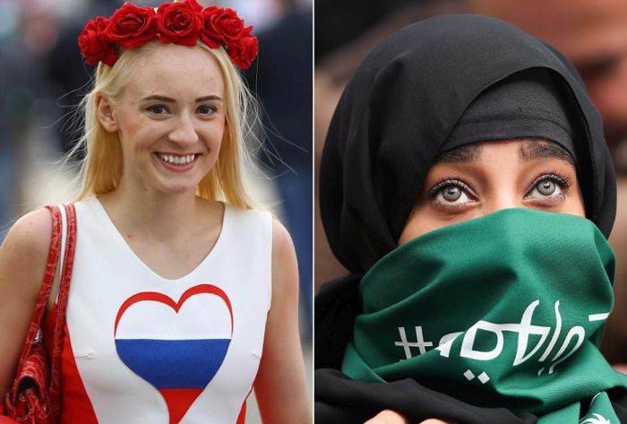 Отличия между российскими и саудовскими болельщицами на матче ЧМ-2018 (18 фото)