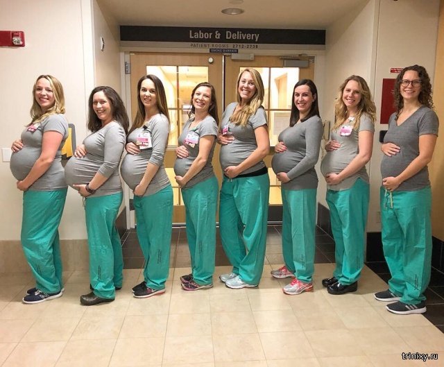 9 медсестёр родильного отделения оказались одновременно беременны (3 фото)